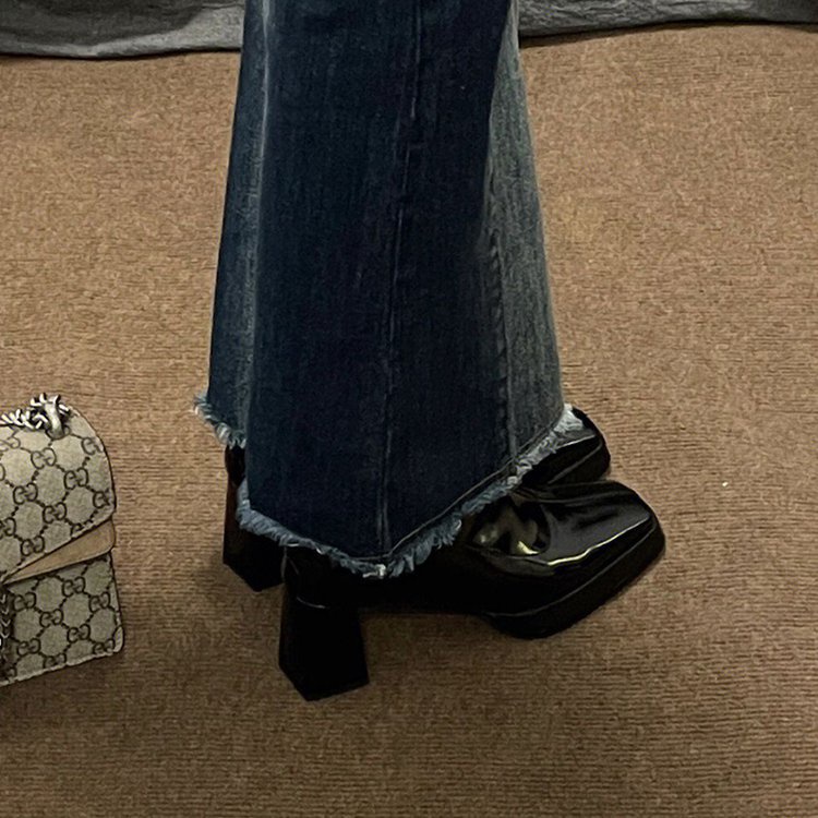 Giày Bốt Da Mũi Vuông Đế Dày Thời Trang Cá Tính