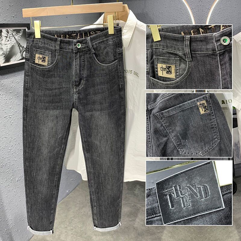 Quần Jean Lưng Vừa Dáng Ôm Co Giãn Thêu Họa Tiết Cá Tính Dễ Phối Đồ Cho Nam