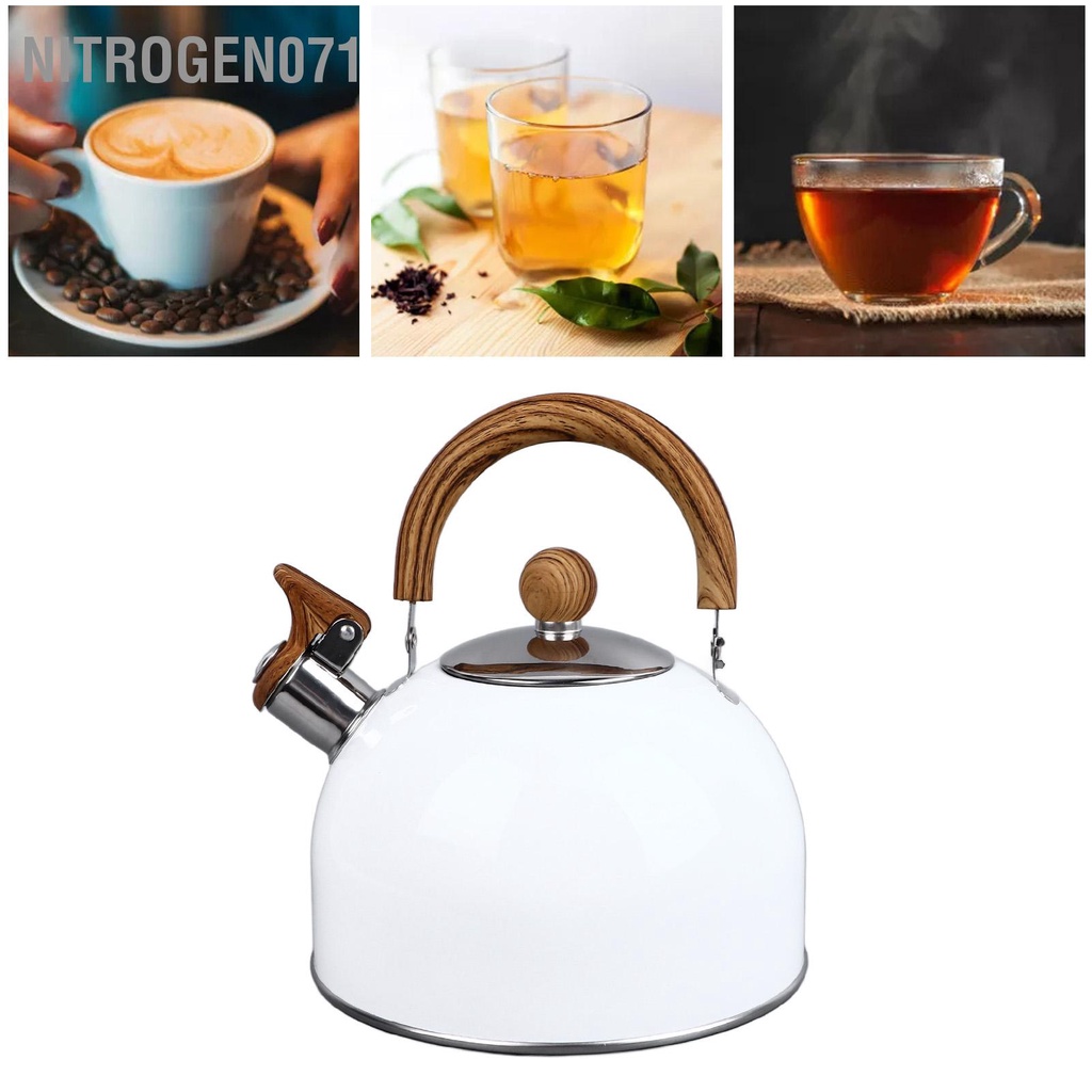 Nitrogen071 2.5L Thép không gỉ Huýt Sáo Ấm Siêu Tốc Làm Dày Chống Rỉ Sét Đa Năng Nước Đáy phẳng Kette Trắng