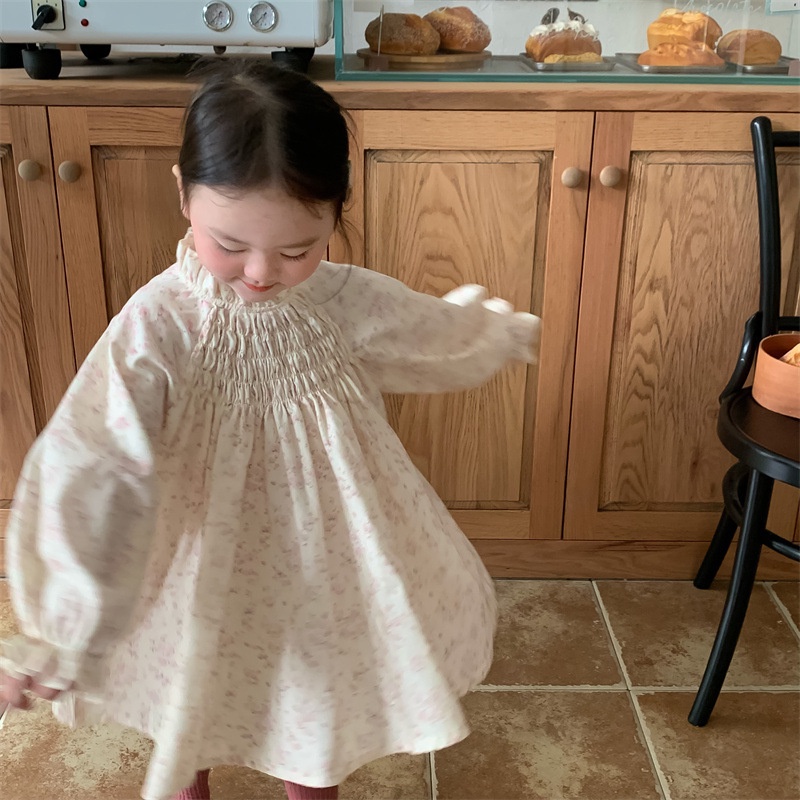 Đầm Tay Dài In Hoa Phong Cách Hàn Quốc Dễ Thương Thời Trang Thu Đông Cho Bé Gái