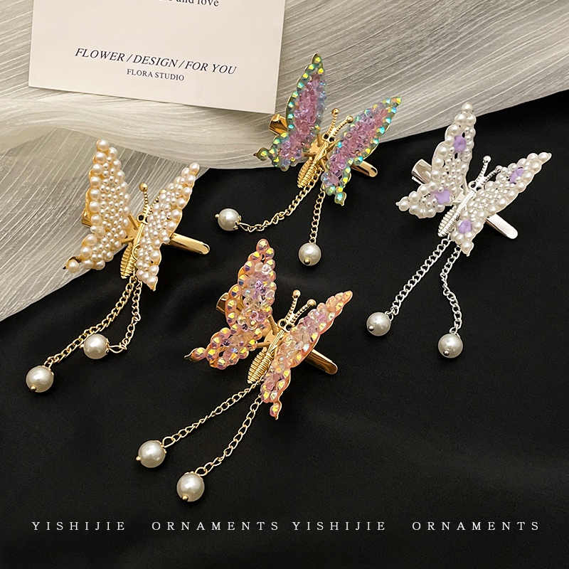 Kẹp Tóc Tua Rua Hình Bướm Đính Đá Xinh Xắn Cho Bé Gái