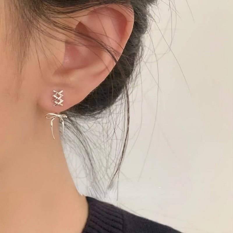 Mới Bông Tai Mạ Bạc 925 Hình Nơ Ruy Băng Xinh Xắn Thời Trang Cho Nữ