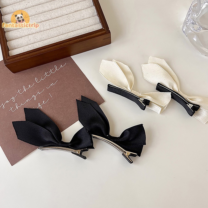 Set 2 Kẹp Tóc Nơ Ruy Băng Phong Cách vintage Ngọt Ngào Cho Nữ Mới