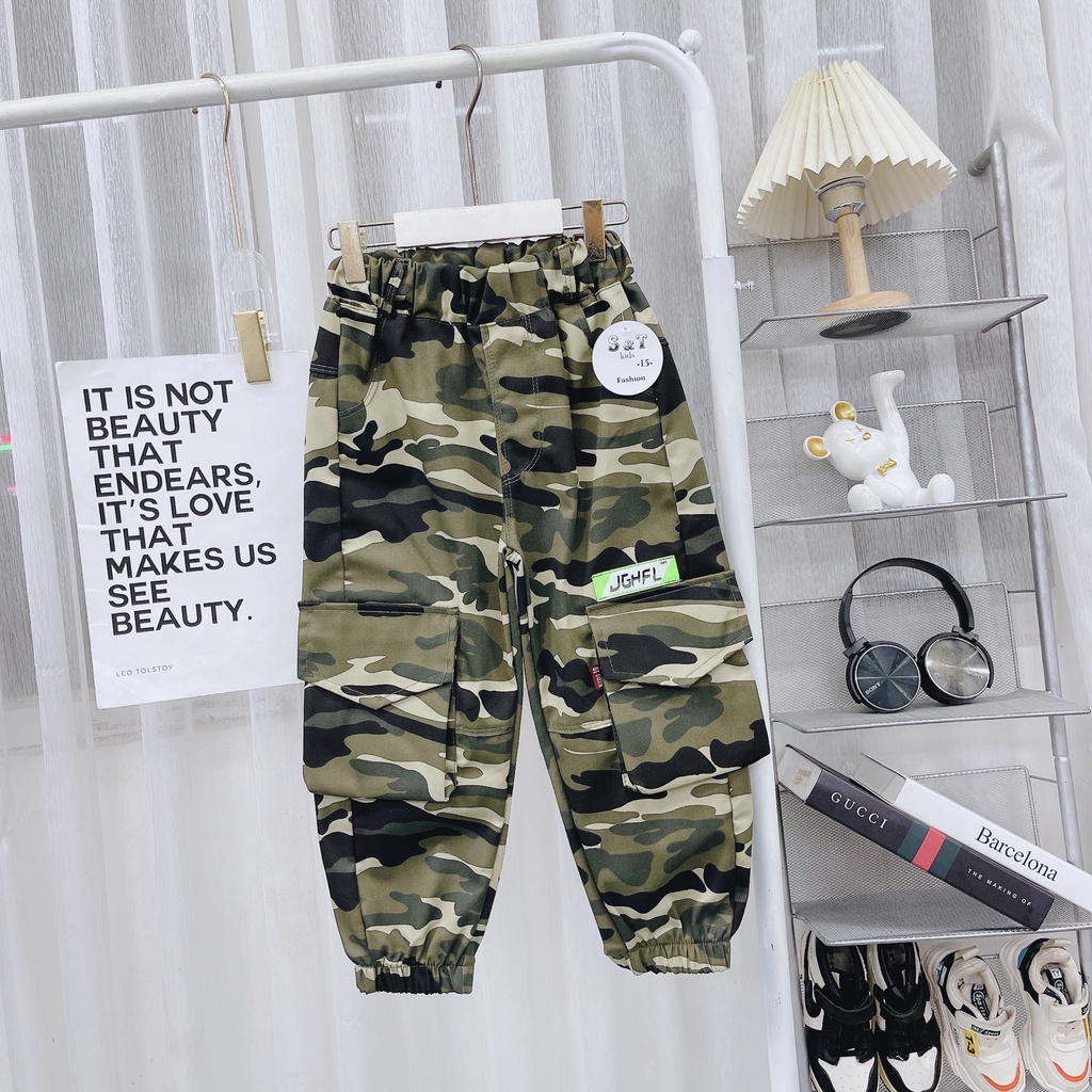 SIZE ĐẠI 16-30KG: Quần dài rằn ri túi hộp,quần lính rằn ri cho bé trai - QRRTH