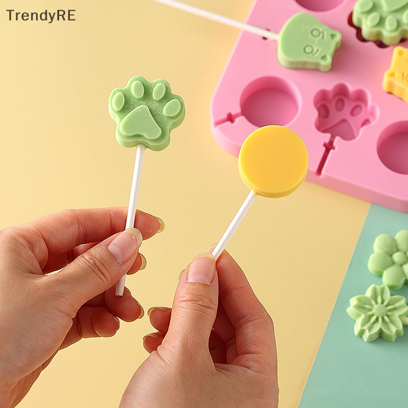 Khuôn Silicon Làm Kem Que Hình Kẹo Mút Hoạt Hình Dễ Thương Kèm Nắp Đậy diy