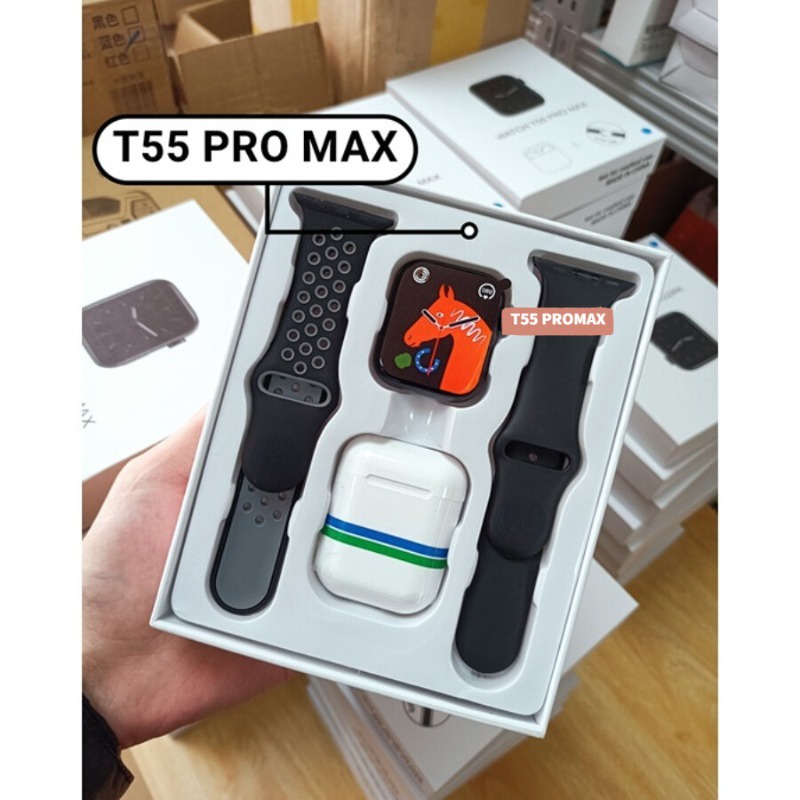 Hàng Chính Hãng Đồng Hồ Thông Minh t55 pro max Kèm 4 Tai Nghe Thiết Kế Mới Với 4 Màu Lựa Chọn