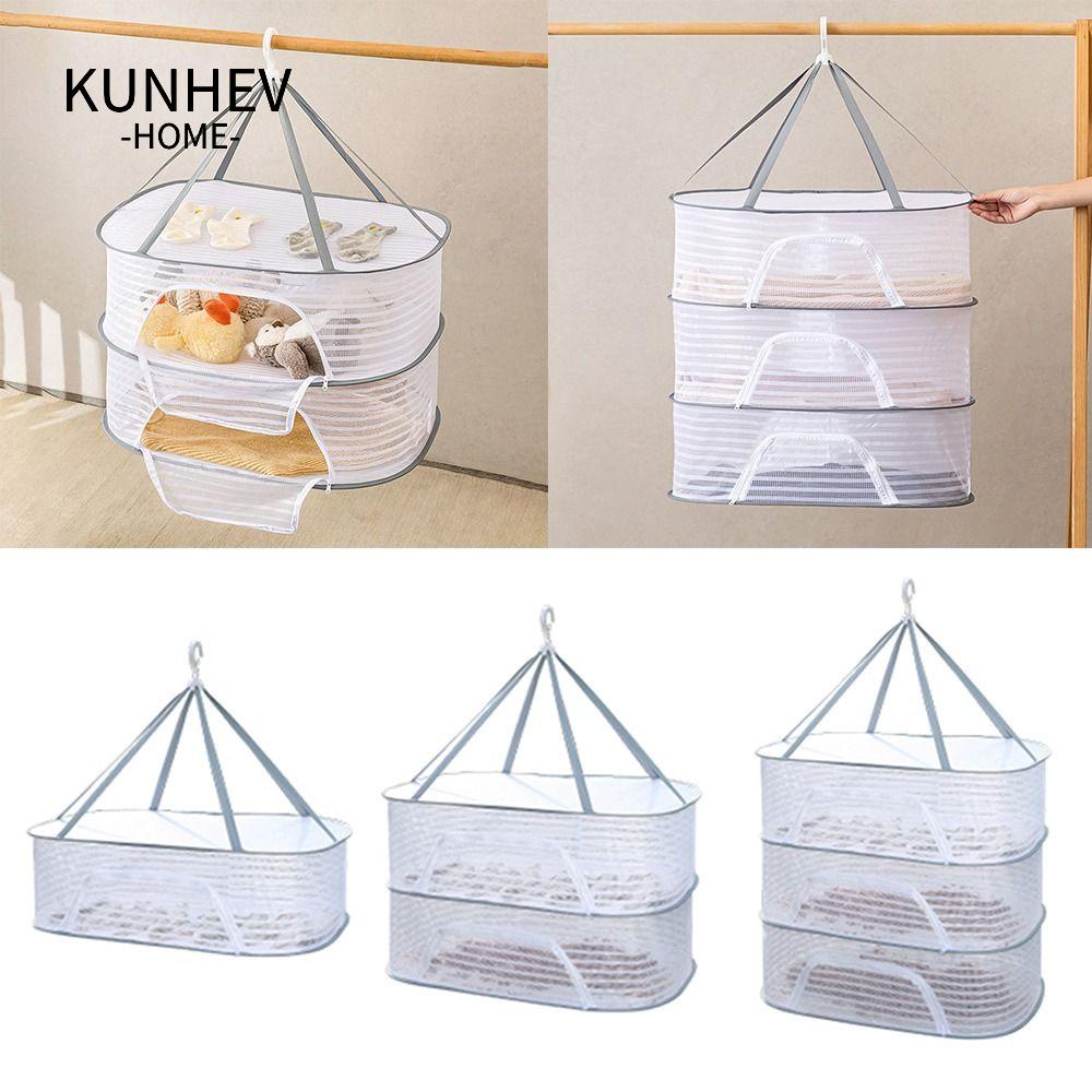 KUNHEV Túi Lưới Phơi Khô Thảo Dược 1-3 Tầng Có Khóa Kéo Có Thể Gấp Gọn Tiện Dụng
