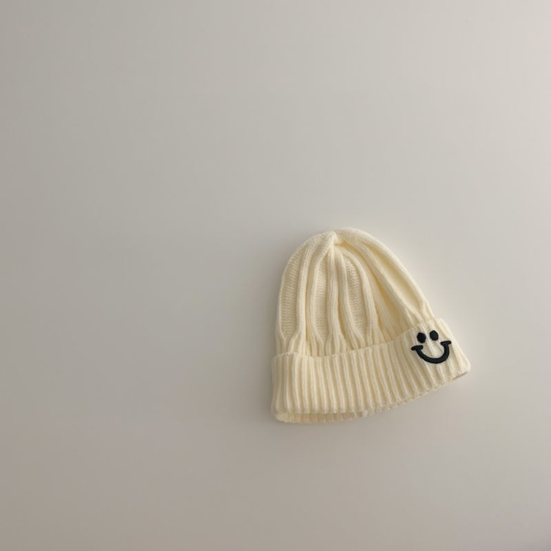 Mũ Len Beanie Mềm Mại Màu Trơn Hình Mặt Cười Cho Bé 1-5 Tuổi