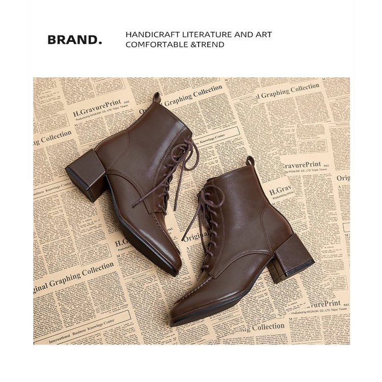 Giày Bốt martin Mũi Vuông Gót Dày Buộc Dây Cá Tính Cho Bạn Gái Cỡ 34-40