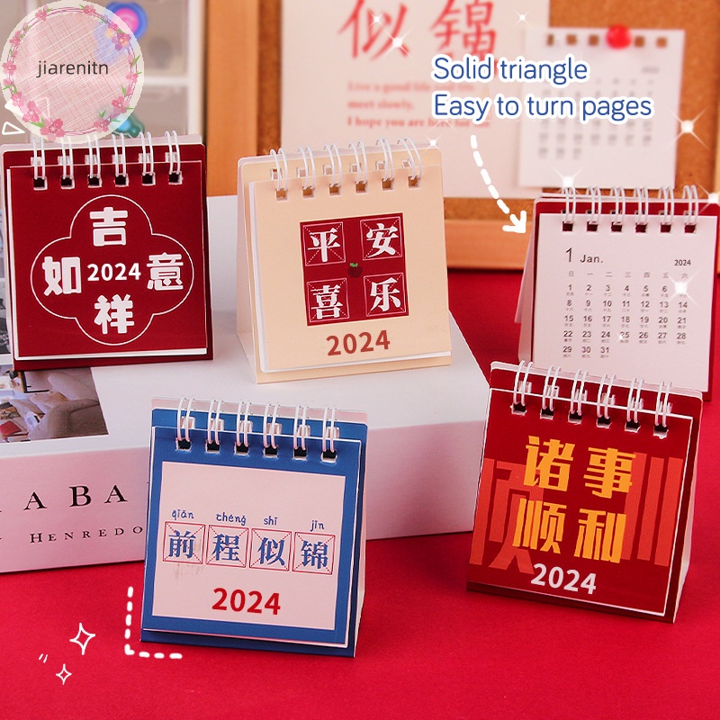 Lịch Để Bàn mini jiarenitn 2024 Dùng Trang Trí Văn Phòng / Trường Học
