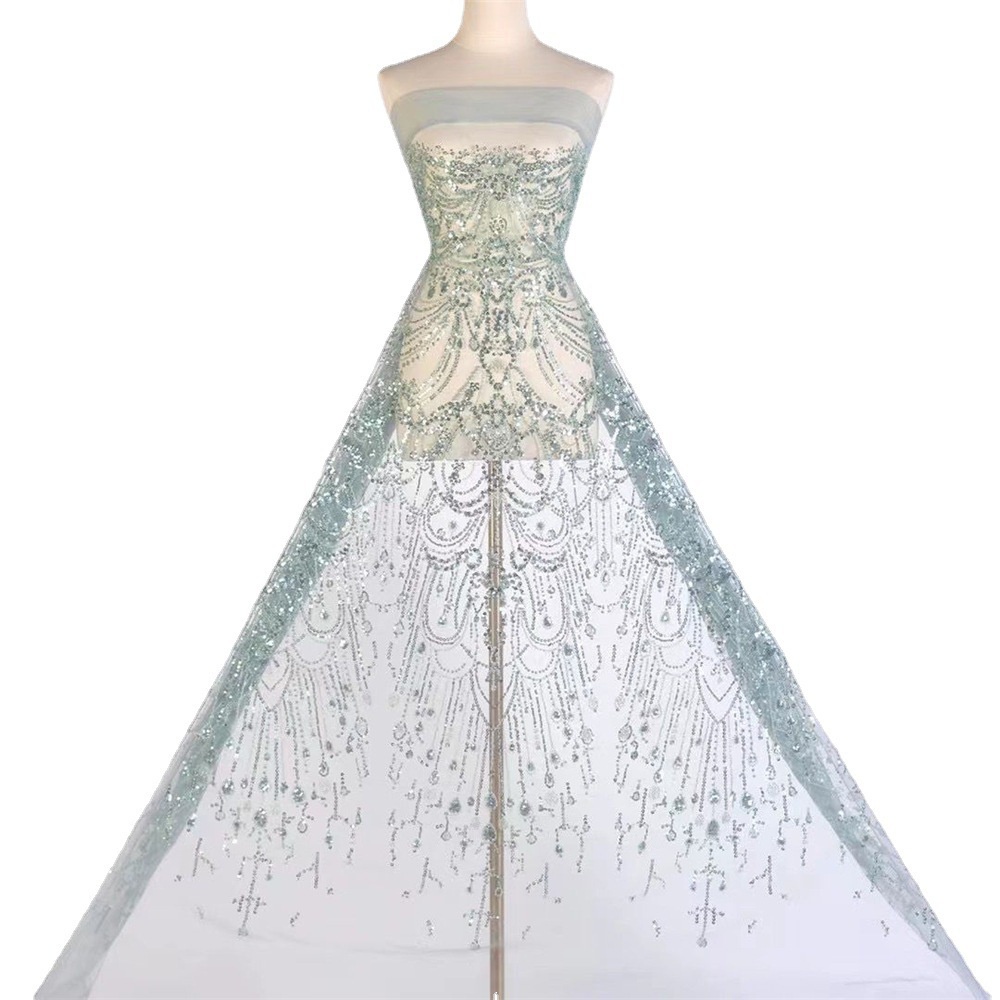 Vải Ren Thêu Họa Tiết Đính Kim Sa Lấp Lánh Thời Trang Âu Mỹ Dùng May Đầm Cưới