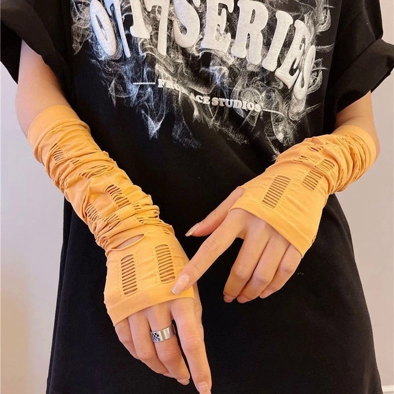 Găng Tay Hở Ngón Vải Lụa Lạnh ninja Phong Cách gothic punk Thời Trang Cho Nữ