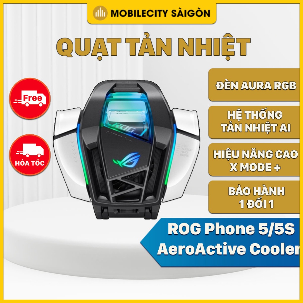 Quạt Tản nhiệt Điện thoại ROG Phone 5/5S, 6 AeroActive Cooler (BH Lỗi 1 Đổi 1) - Hệ Thống Tản Nhiệt AI, Đèn Aura RGB