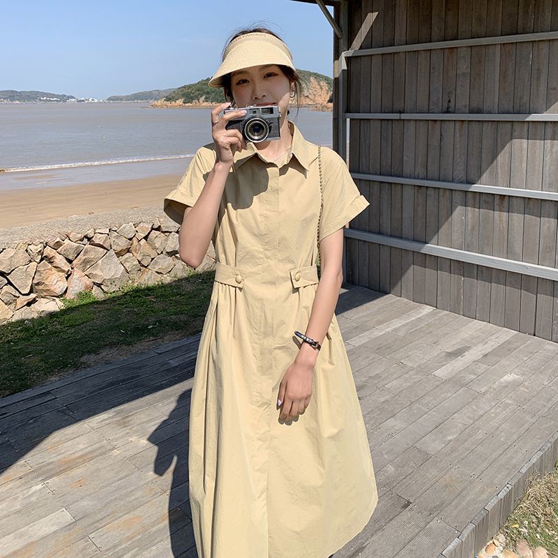 Đầm Sơ Mi Cổ polo Ôm Eo Thời Trang Mùa Hè Cho Nữ