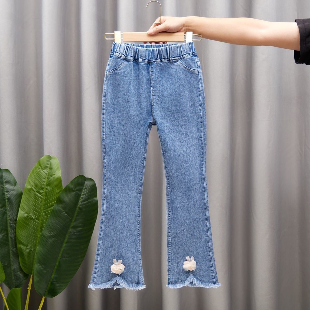 Quần Jean Dài Lưng Cao Co Giãn Tốt Thời Trang Xuân Thu Xinh Xắn Cho Bé Gái