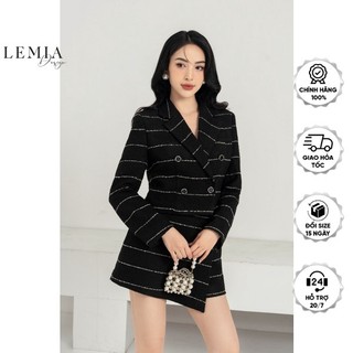 Áo dạ tweed nữ kẻ ngang thiết kế cổ 2 ve thời trang thanh lịch by lemia design - at020
