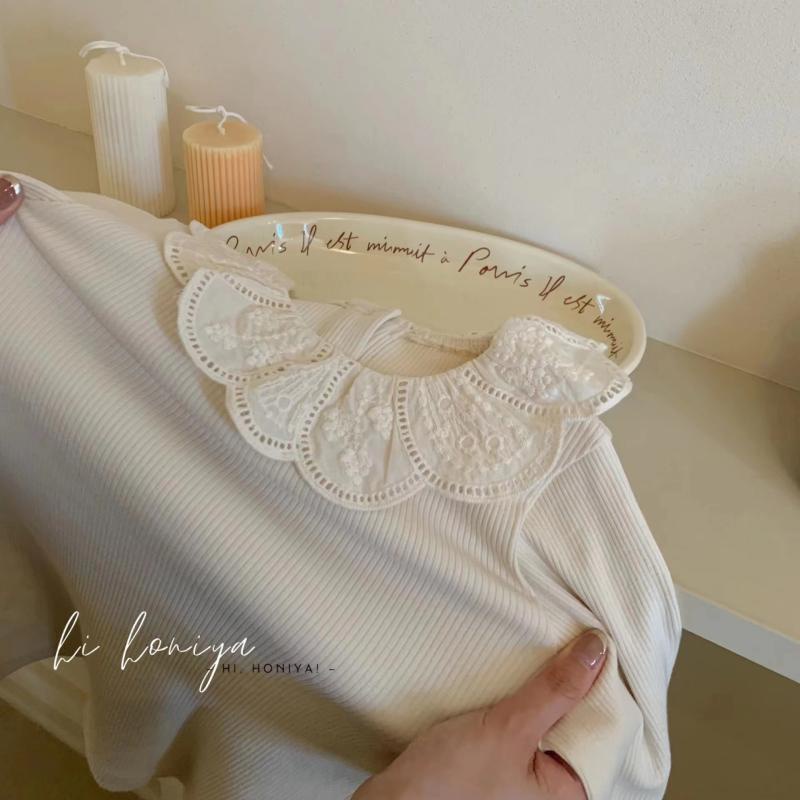 Áo Sơ Mi Dài Tay Màu Trơn Họa Tiết Kẻ Sọc Dọc Phối Ren Phong Cách Hàn Quốc Thời Trang Xuân Thu Mới Cho Bé Gái