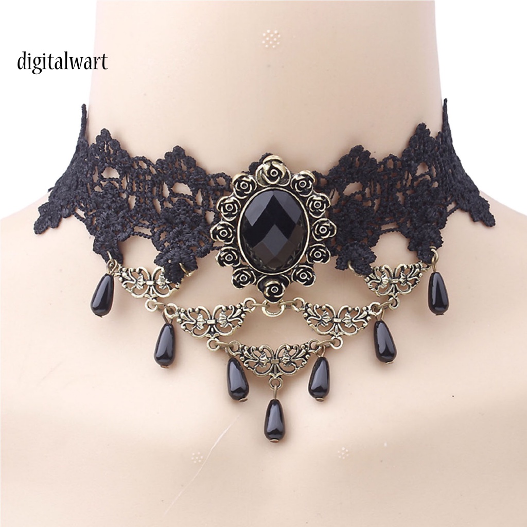 Kỹ Thuật Số Kỹ Thuật Số Chuyên Dụng| Vòng Cổ choker Ren Màu Đen Mặt Đá Pha Lê Phong Cách gothic punk Cổ Điển Cho Nữ Và Nam