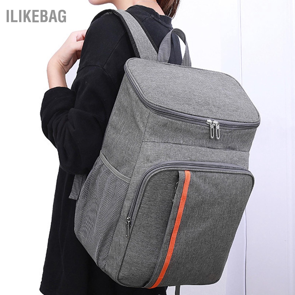 Ilikebag Ba lô giao hàng thực phẩm cách nhiệt bằng vải Oxford và ba làm mát chống rò rỉ PEVA 18L màu xám cho trái cây Đồ uống Hộp cơm trưa