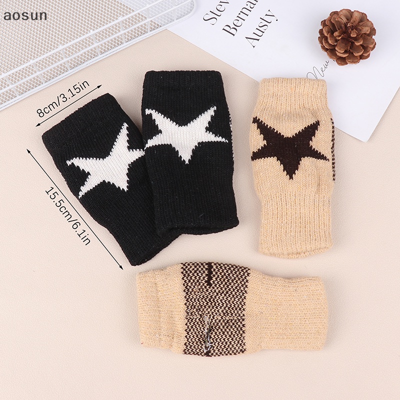 Aosun Găng Tay Len Hở Ngón Hình Ngôi Sao Năm Cánh Mềm Mại Ấm Áp Cho Nam Nữ