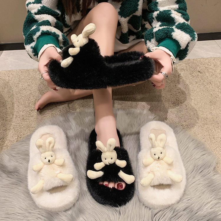 Dép Bông Dày Dặn Hình Thỏ Dễ Thương Thời Trang Thu Đông