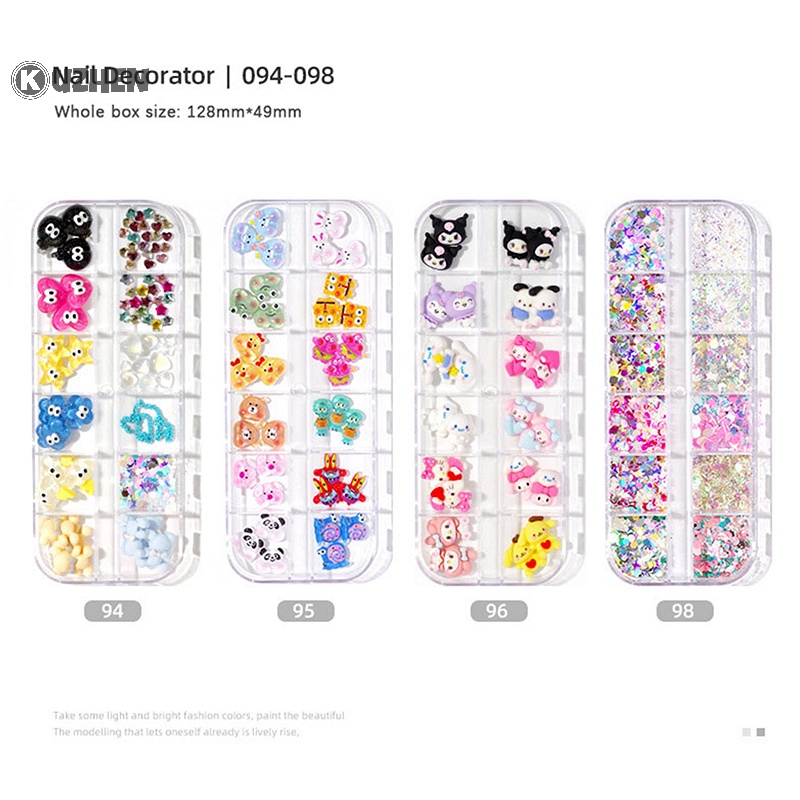 1 Hộp Phụ Kiện Trang Trí Móng Tay Nghệ Thuật 3d Hình hello kitty kuromi mymelody diy