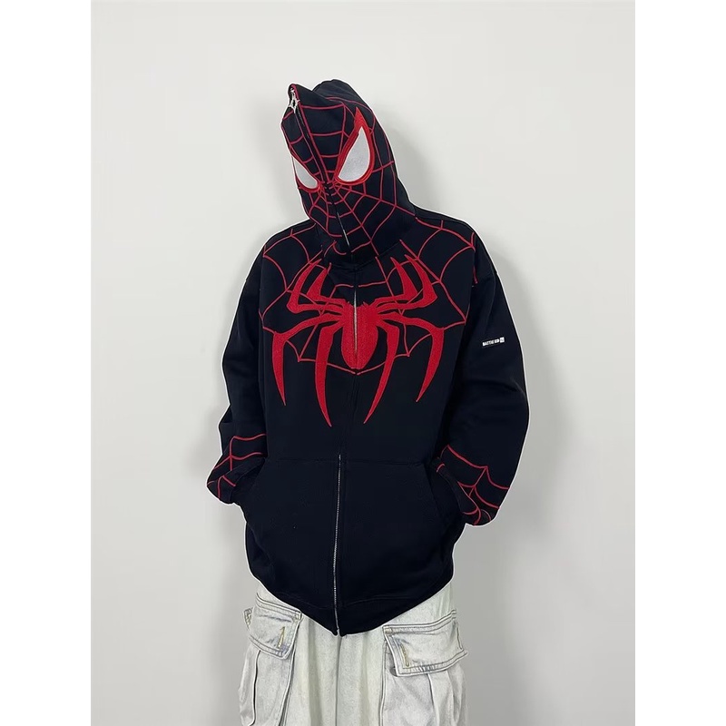 Áo Khoác cardigan Có Mũ Trùm Đầu In Hình Nhện Phong Cách Âu Mỹ Vui Nhộn Phong Cách gothic Cho Nam Và Nữ