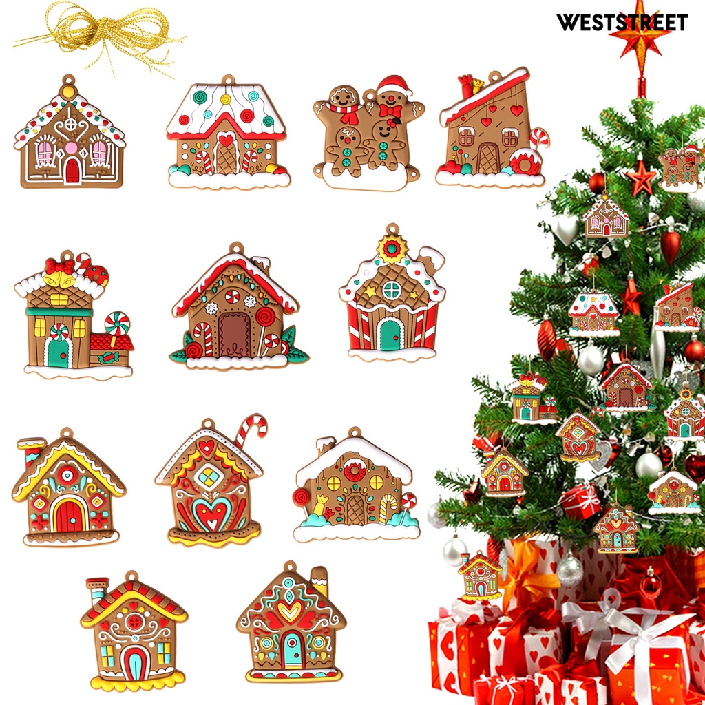 Bộ 12 Món Đồ Chơi Nhà Hàng gingerbread house Kèm Dây Treo Chống Phai Màu Cho Bé