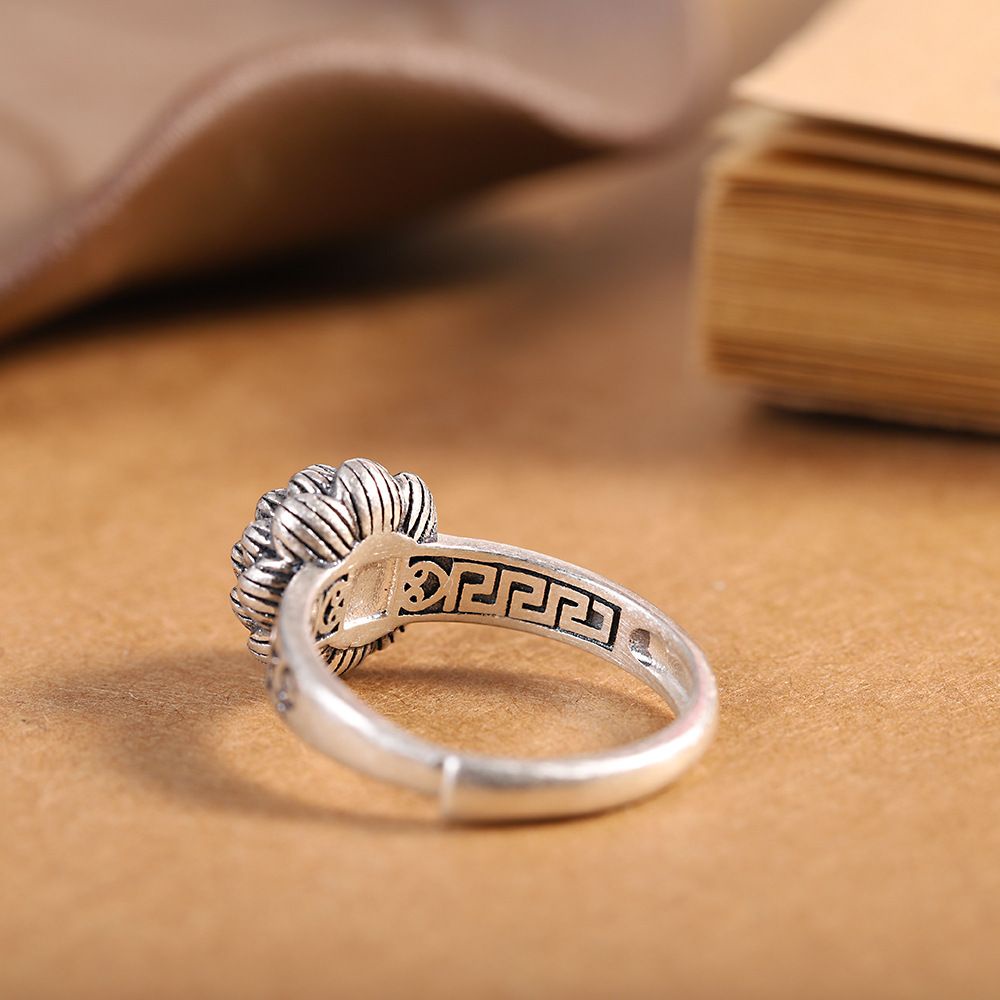 Nhẫn Mạ Bạc 925 Hình Hoa Sen Phong Cách retro Trung Hoa 9.4