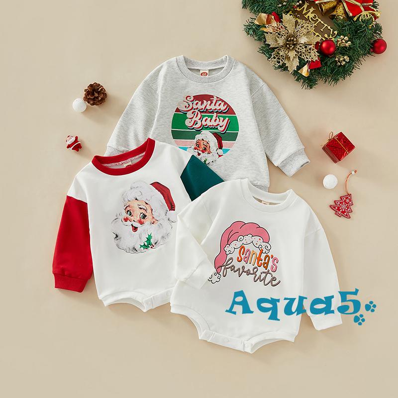 Aqua-bộ Áo Liền Quần Tay Dài Cổ Thuyền In Họa Tiết Giáng Sinh Hoạt Hình Cho Bé 0-18 Tháng Tuổi