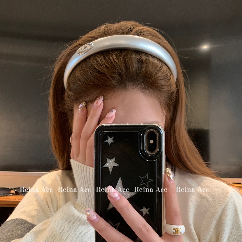 Băng Đô Da Bản Rộng Màu Đen Thời Trang Mới 2023