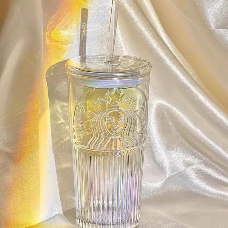 Starbucks Bình Nước Thủy Tinh 550ml Họa Tiết Hoa Anh Đào Kèm Ống Hút Tiện Dụng