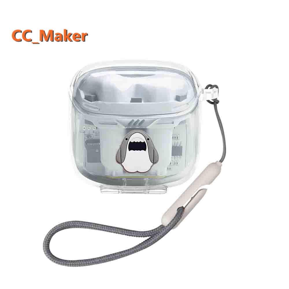 For JBL TUNE FLEX Clear Soft Case Cartoon Shark JBL TUNE FLEX Shockproof Case Lanyard Pendant Cute Strawberry JBL ENDURANCE RACE / JBL TUNE230NC / T130NC Transparent Cover