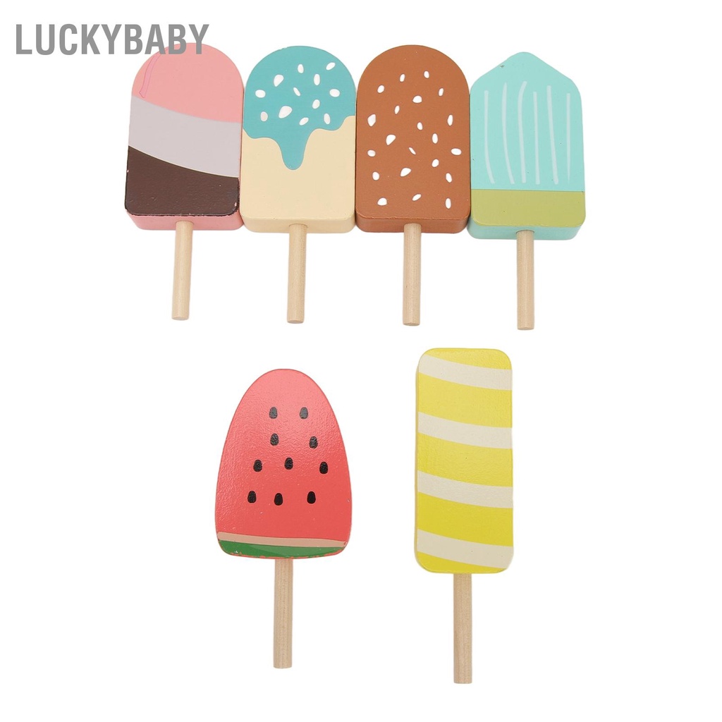 LUCKYBABY Đồ chơi làm kem bằng gỗ Quầy Playset Giáo dục Nhập vai tương tác Bộ đồ dành cho trẻ em
