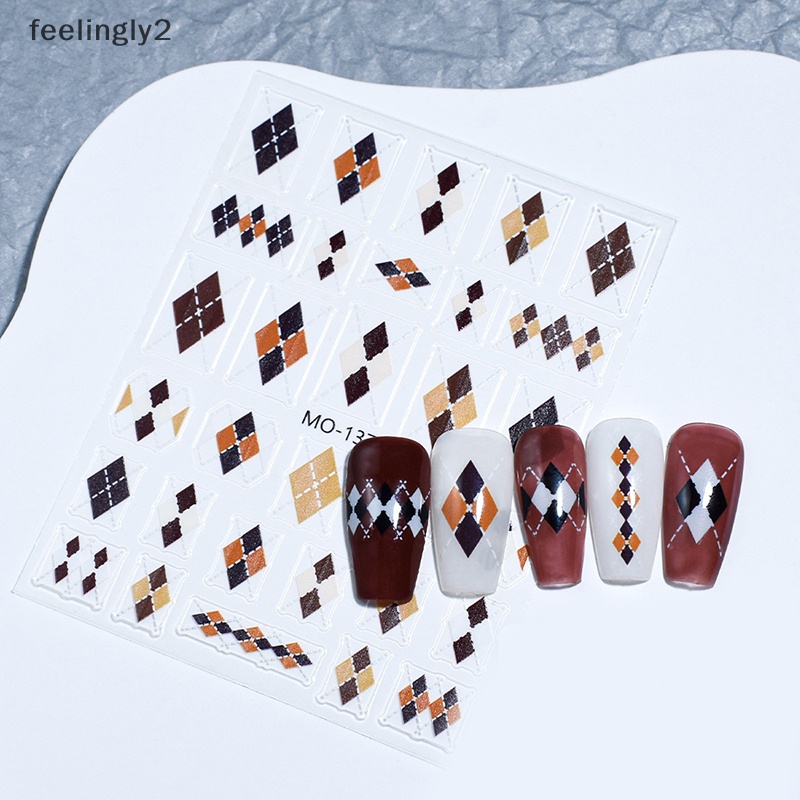 1 Tờ Nhãn Dán Trang Trí Móng Tay Tự Dính Họa Tiết Kẻ Ô 3d Màu Sắc caramel