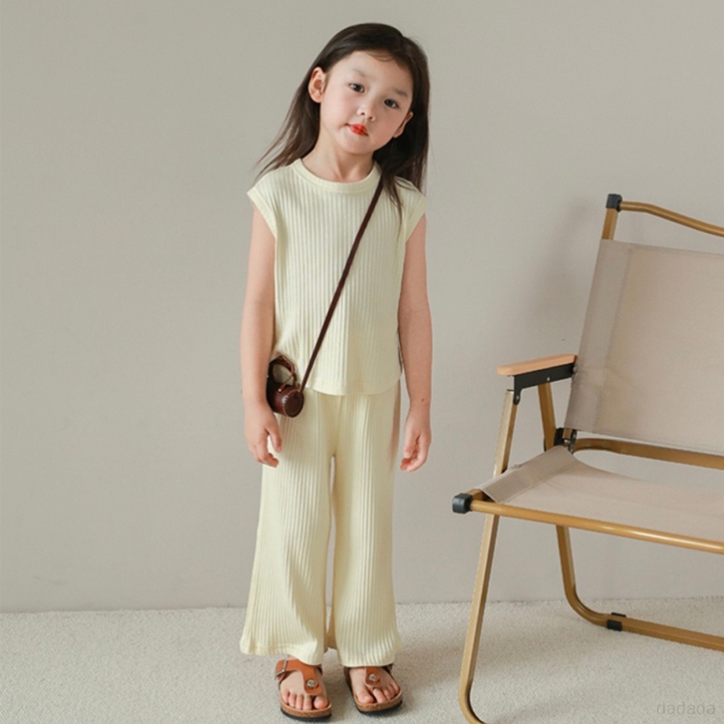 Set Áo Sát Nách Và Quần Dài Dáng Rộng Vải Lụa Mát Thời Trang Mùa Hè Cho Bé Gái