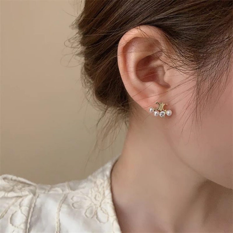 Bông Tai Kim Loại Đính Ngọc Trai Nhân Tạo Thời Trang Dành Cho Nữ