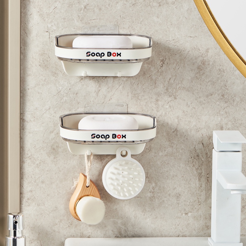 Khay Đựng Xà Phòng Hai Tầng Gắn Tường Sáng Tạo Có Móc Treo Cho Nhà Tắm