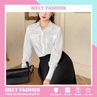Áo sơ mi trắng thô lụa nữ dài tay cổ đức vest form rộng xinh Túi Vuông Tay Bồng 3 Khuy Màu Trơn công sở sang trọng ASM22