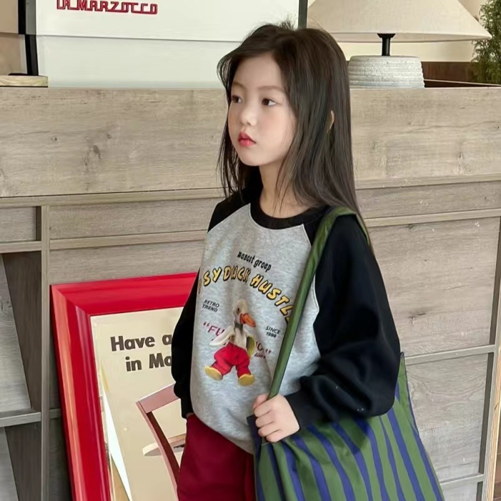 Áo sweater Tay Dài Cổ Tròn In Họa Tiết Hoạt Hình Thời Trang Mùa Thu Cho Bé Gái