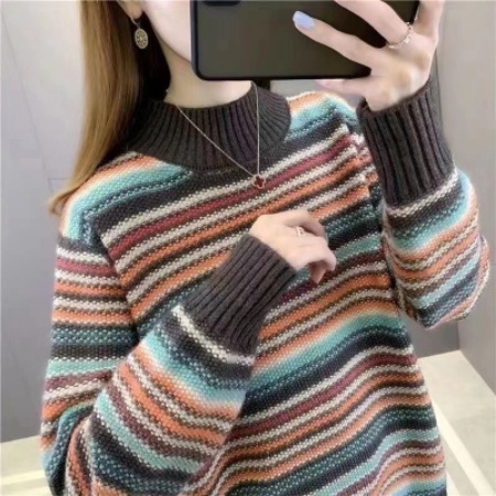 Áo sweater Dệt Kim Kẻ Sọc Dáng Rộng Thời Trang Thu Đông Hàng Mới 2023 Dành Cho Bạn Nữ