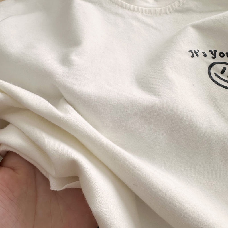 Áo Thun cotton Tay Dài In Hình Mặt Cười Thời Trang Thu Đông Cho Bé 90-140cm