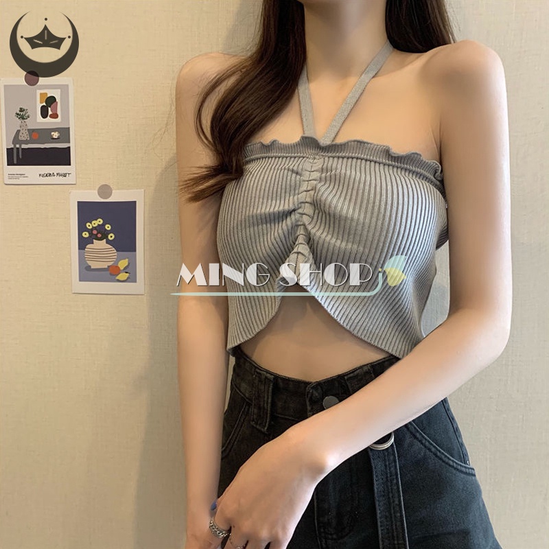 Áo Croptop Dệt Kim Hai Dây Thời Trang Mùa Hè Cho Nữ