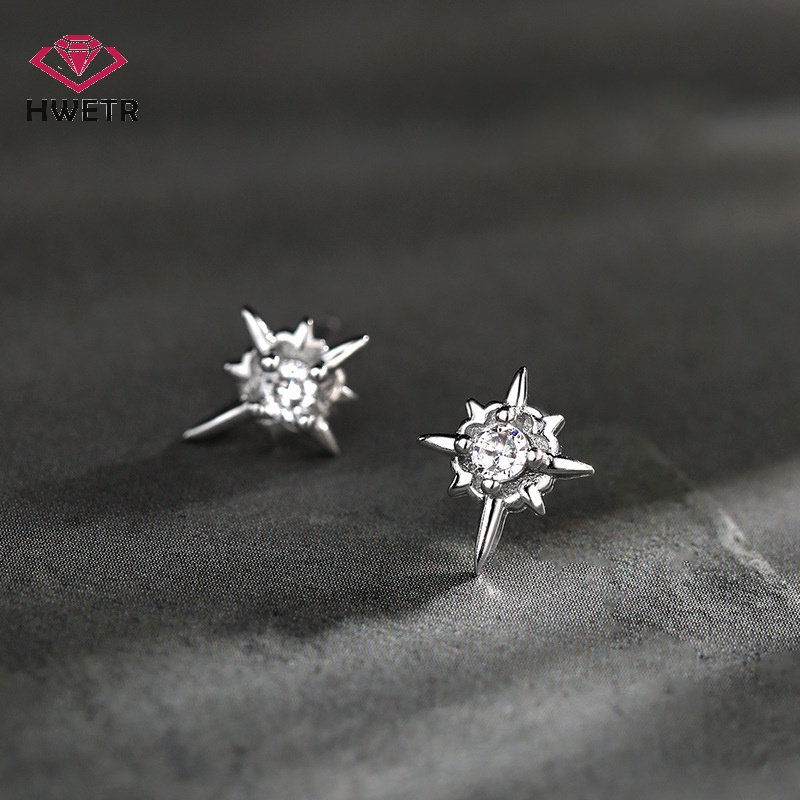 Khuyên tai HWETR đính đá zircon hình ngôi sao phong cách hip hop thời trang dự tiệc cho cặp đôi