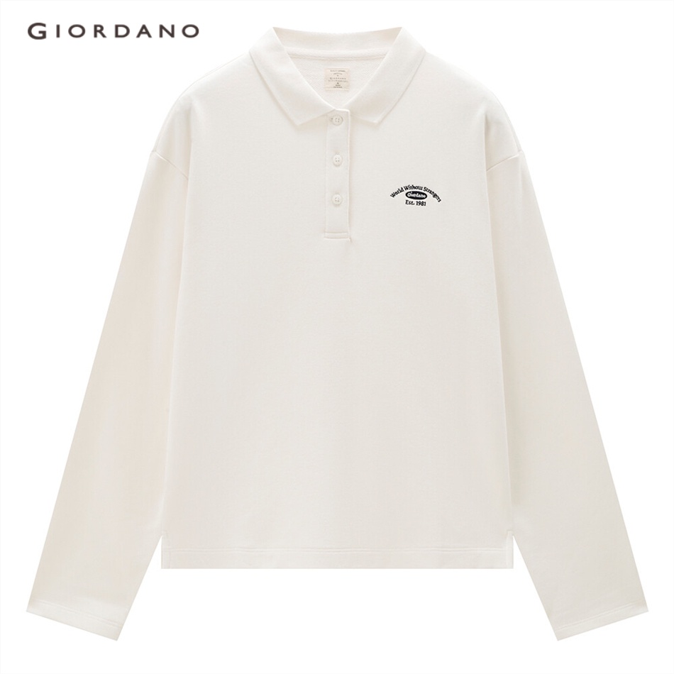 GIORDANO WOMEN Embroidery long sleeve loose polo shirt 05313784