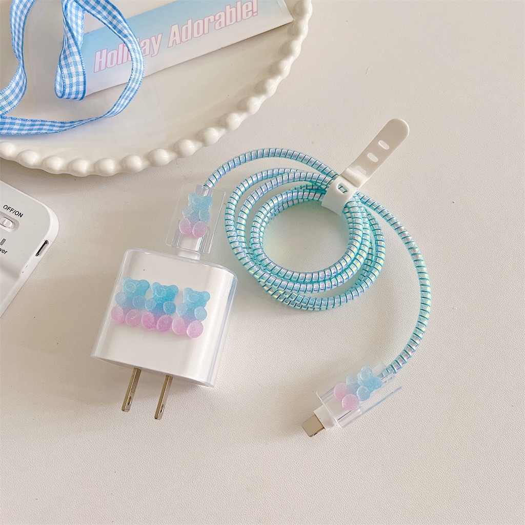 Bộ 5 Đầu Sạc Bằng tpu Mềm Hình Gấu Cho iphone 18w / 20w