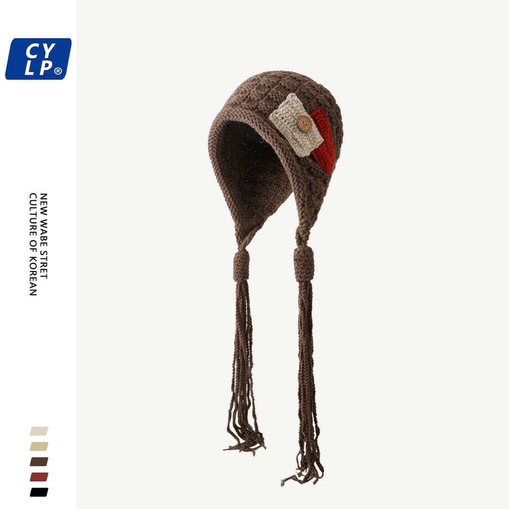 Mũ Len Dệt Kim Đính Nút Phối Tua Rua Phong Cách Trung Hoa Thời Trang Thu Đông Cho Nữ