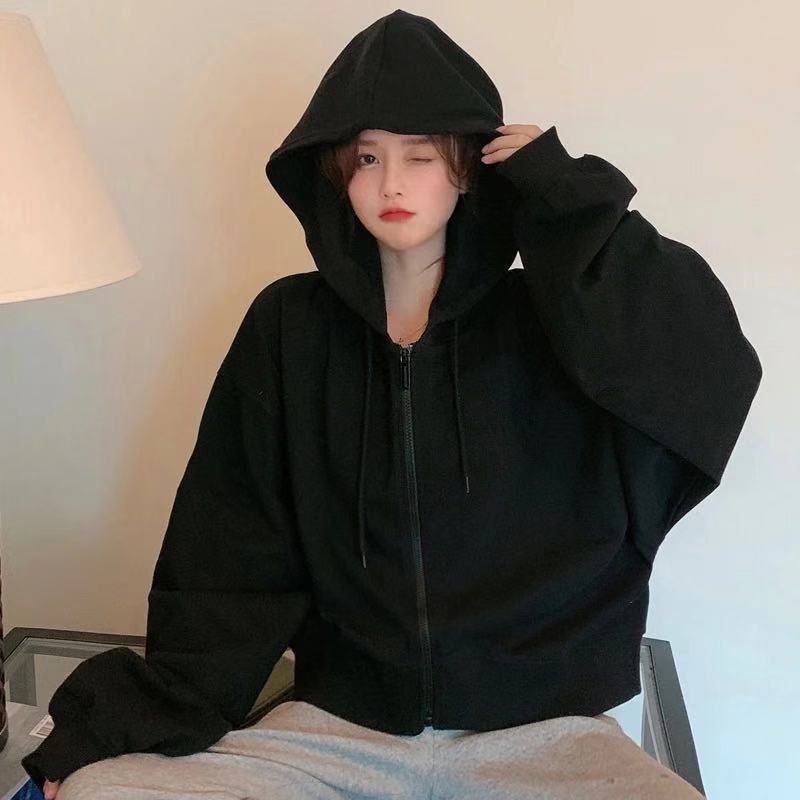 Áo Khoác cardigan Dáng Rộng Màu Đen / Xám Có Khóa Kéo Thời Trang Thu Đông Phong Cách Hàn Quốc Cho Cặp Đôi