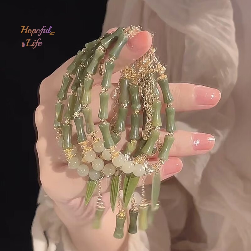 Vòng Đeo Tay Chuỗi Hạt Phối Hình Lá Tre Phong Cách Trung Hoa Thời Trang Cho Nữ