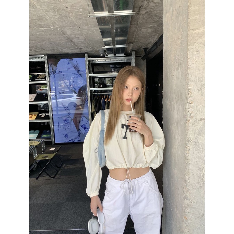 Plus Áo Thun croptop Tay Dài In Chữ Thời Trang Mùa Xuân Dành Cho Nữ Có size Lớn